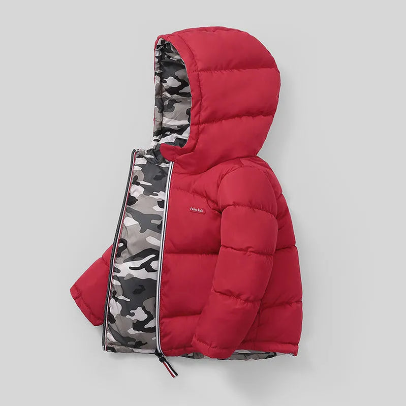 Can Be Worn On Both Sides Winter Boys Jacket Thick Keep Warm Hooded Coat For Kids Children Birthday Christmas Present Outerwear JK216-Red