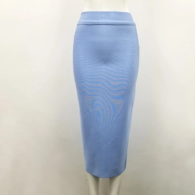 Women Candy Color Sexy Neon Green Brown Orange Yellow Knee Length Bandage Pencil Skirt 2020 Designer Skirt Faldas 78cm