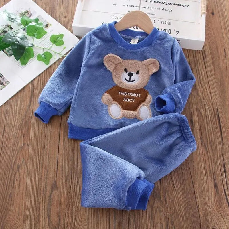 Baby Boys And Girls Clothing Set Tricken Fleece Children Hooded Outerwear Tops Pants 3PCS Outfits Kids Toddler Warm Costume Suit Blue