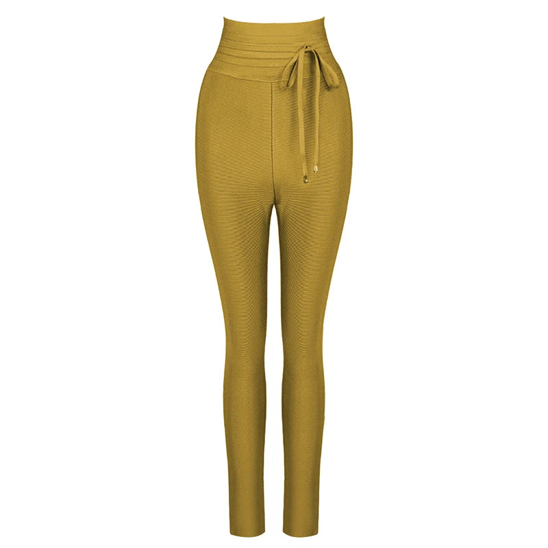 Black Grey Pink Rayon Bandage Pant Sexy Fashion Celebrity Pant Yellow