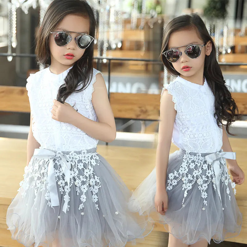 Girls Clothing Sets Summer Lace T-Shirts Floral Tutu Skirt 2Pcs Suits Girls Clothes Sets Fashion Princess Kids Outfits 2022 Set