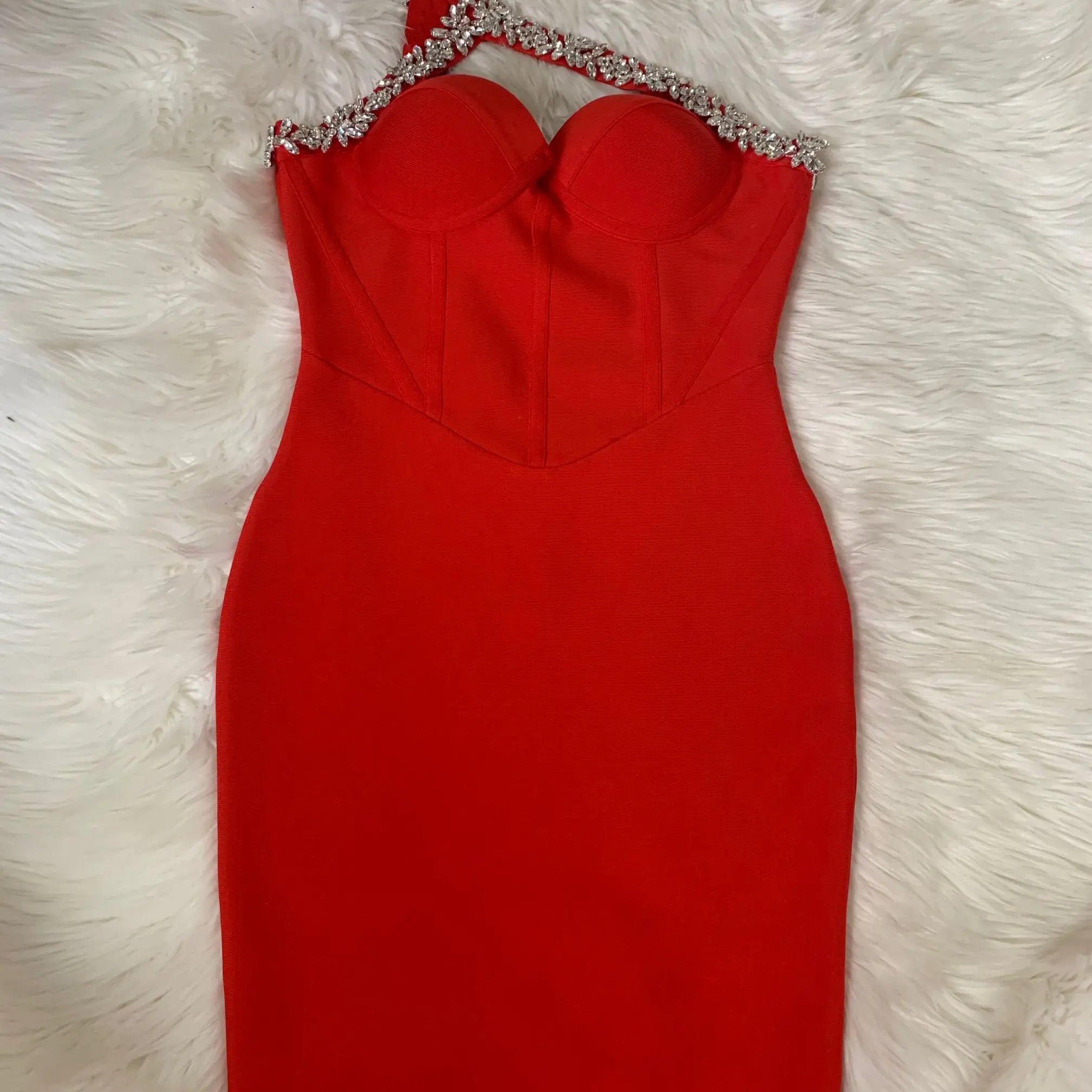 Red Blue Black One Shoulder Sparkly Beading Rayon Bandage Dress Elegant Cocktail Party Dress Vestidos
