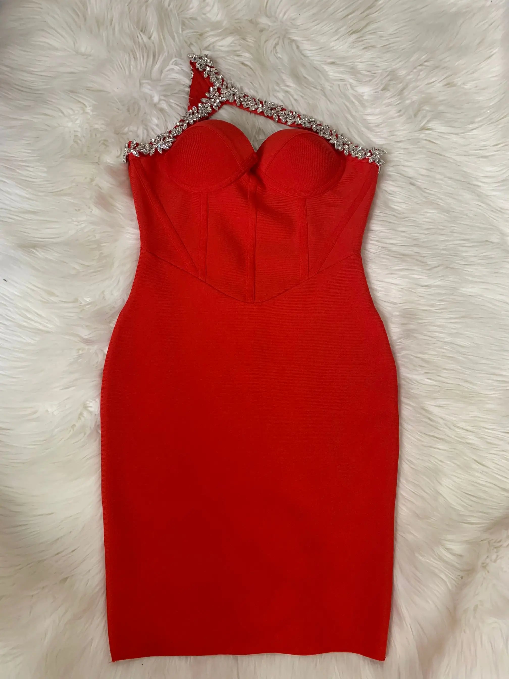 Red Blue Black One Shoulder Sparkly Beading Rayon Bandage Dress Elegant Cocktail Party Dress Vestidos