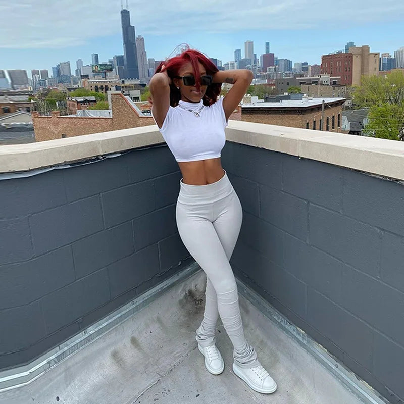 Y2K Pants Streetwear Women Legging Fashion Solid Ruched Stacked High Waist Sweatpants Casual Trousers Pencil Pants Jogging 2023