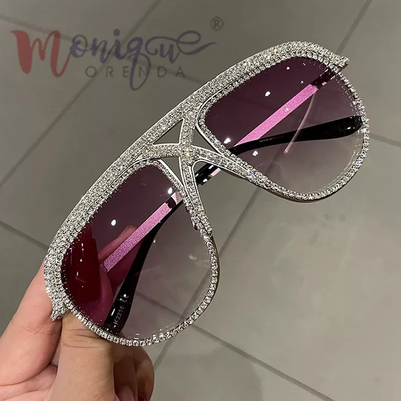 Sunglasses Women 2023 Rhinestone Oversized Sun Glasses Men Luxury Designer Eyeglasses Oculos De Sol Feminino Silver purple Other