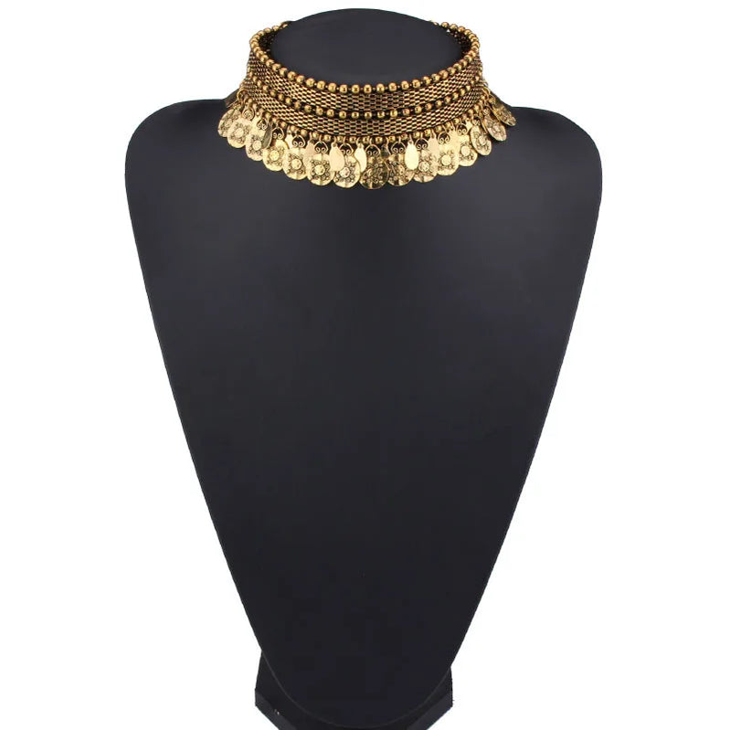 HYSECMAO Vintage Boho Coin Necklace for Women African Statement TibetanTassel Necklaces & Pendants Bohemian Maxi Jewelry Women Gold