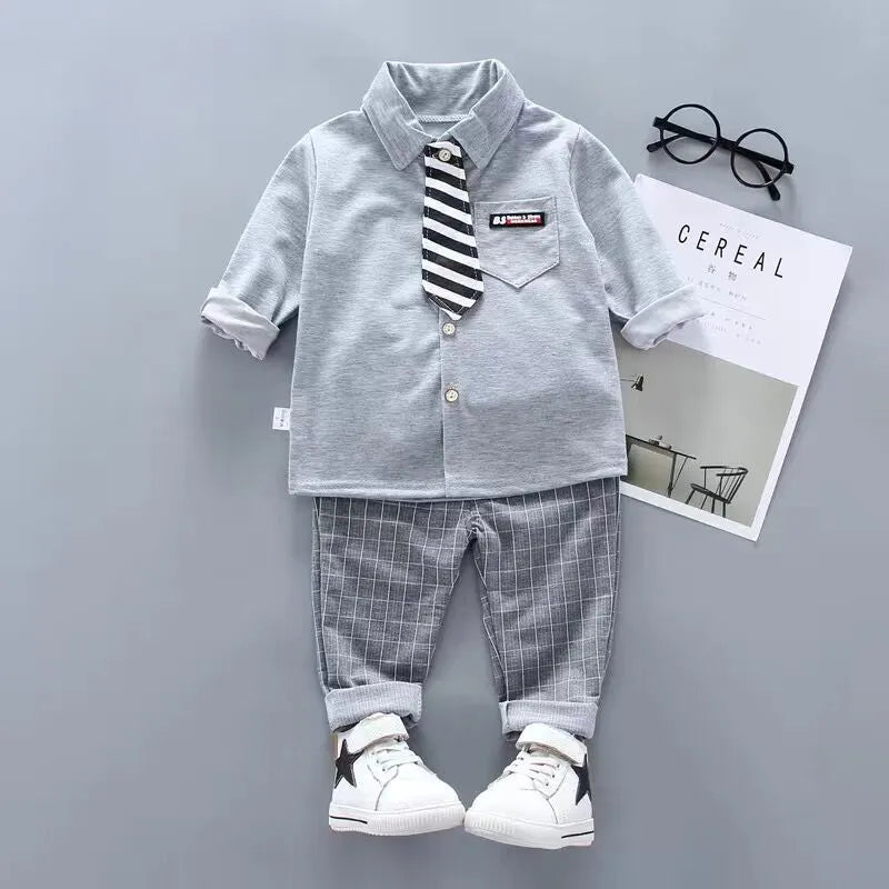 Children Kids Gentleman Clothing Suit Birthday Wedding Party Elegant Set Baby Boy Casual Wear Striped Shirt Vest Pants Costume Gray 1