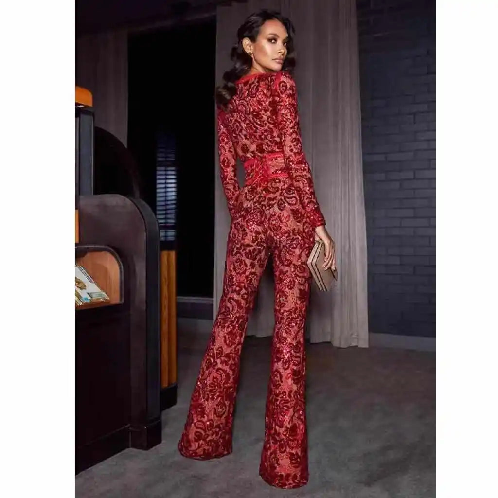 Combinaisons sexy en dentelle ajourée, pantalon flamme rouge, mode féminine, streetwear, collection printemps 2021