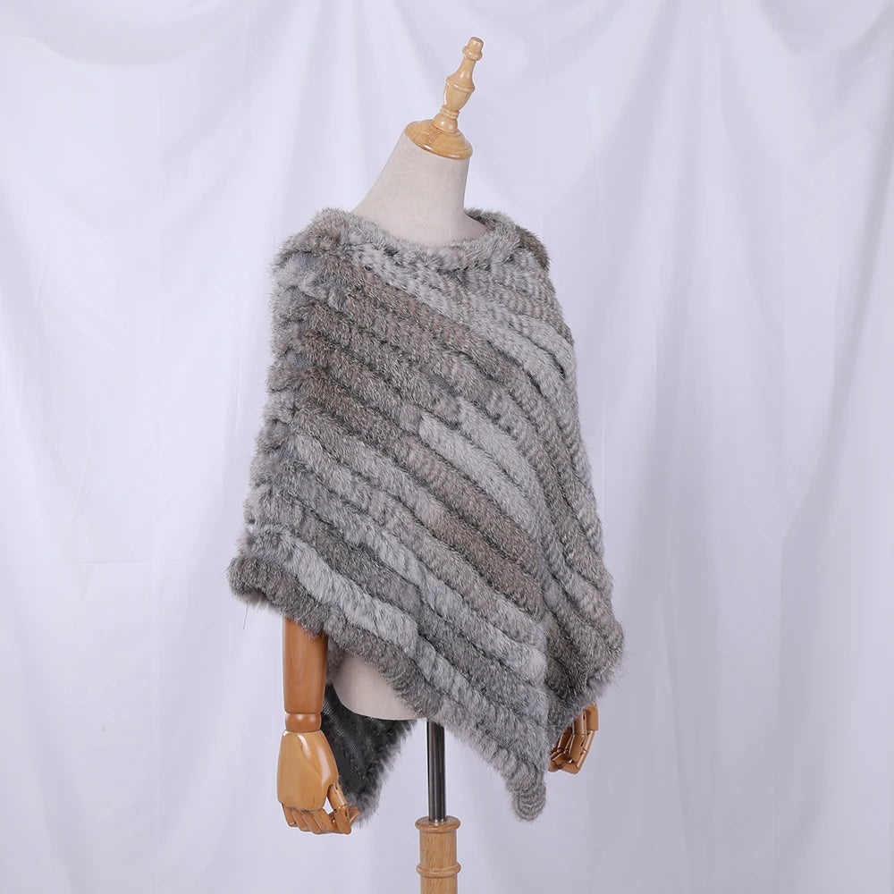 Rabbit Fur Knitted Natural Fur Poncho Fashion Wrap Coat Shawl Lady Scarf Natural Fur Wedding Party Wholesale Cape