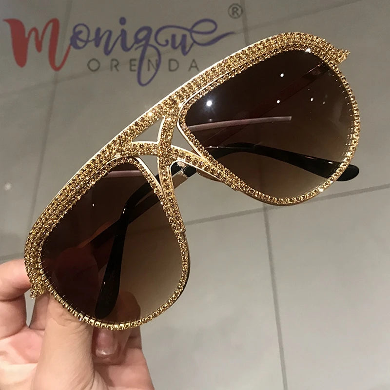 Sunglasses Women 2023 Rhinestone Oversized Sun Glasses Men Luxury Designer Eyeglasses Oculos De Sol Feminino Tea Other