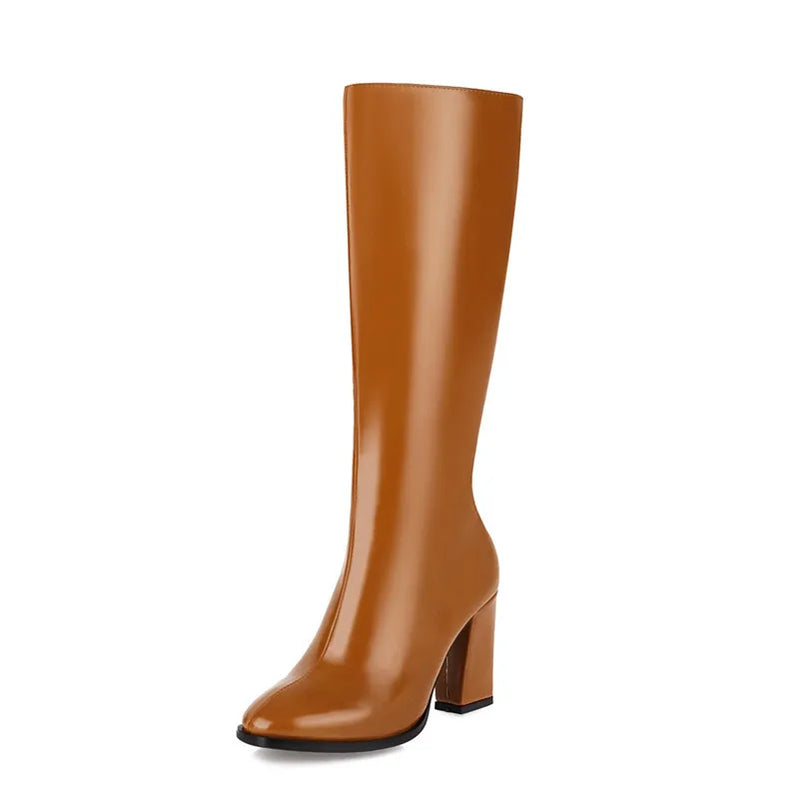 Elegant Knee High Boots Women Autumn Winter Women's High Boots Zipper Heels White Green Long Shoes Ladies Large Size 48 yellow