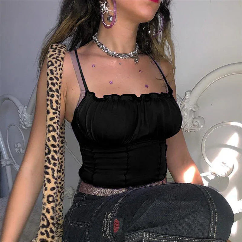 Sexy Summer Women Ruffles Tank Top Fashion Ladies Sleeveless Strapless Ruched Slim Crop Top Camisole Female Clothing Tanks