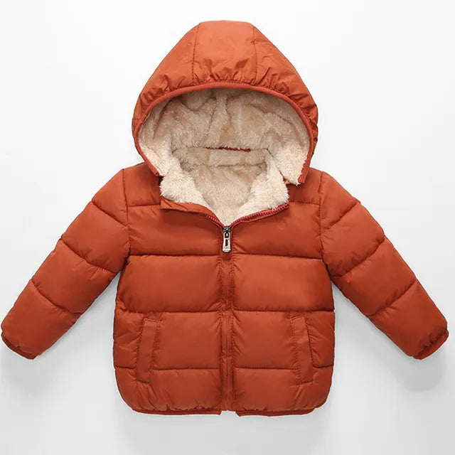 Baby Kids Jackets Boys Winter Thick Coats Warm Cashmere Outerwear For Girls Hooded Jacket Children Clothes Toddler Overcoat 1-6Y brown