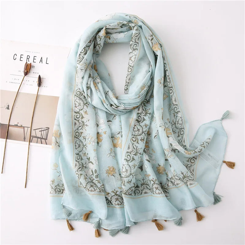 2023 Fashion Paisley Abstract Floral Tassel Viscose Shawl Scarf Lady High Quality Wrap Thin Pashmina Stole Muslim Hijab 180*90Cm 26