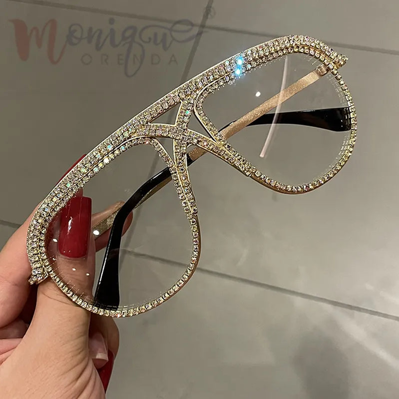 Sunglasses Women 2023 Rhinestone Oversized Sun Glasses Men Luxury Designer Eyeglasses Oculos De Sol Feminino Clear Other