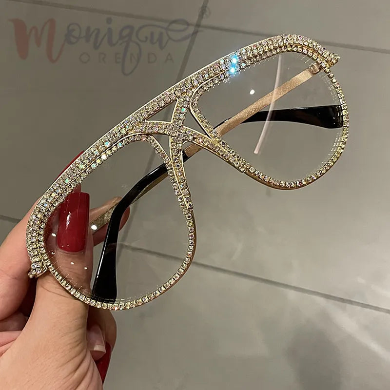 Sunglasses Women 2023 Rhinestone Oversized Sun Glasses Men Luxury Designer Eyeglasses Oculos De Sol Feminino Clear Other
