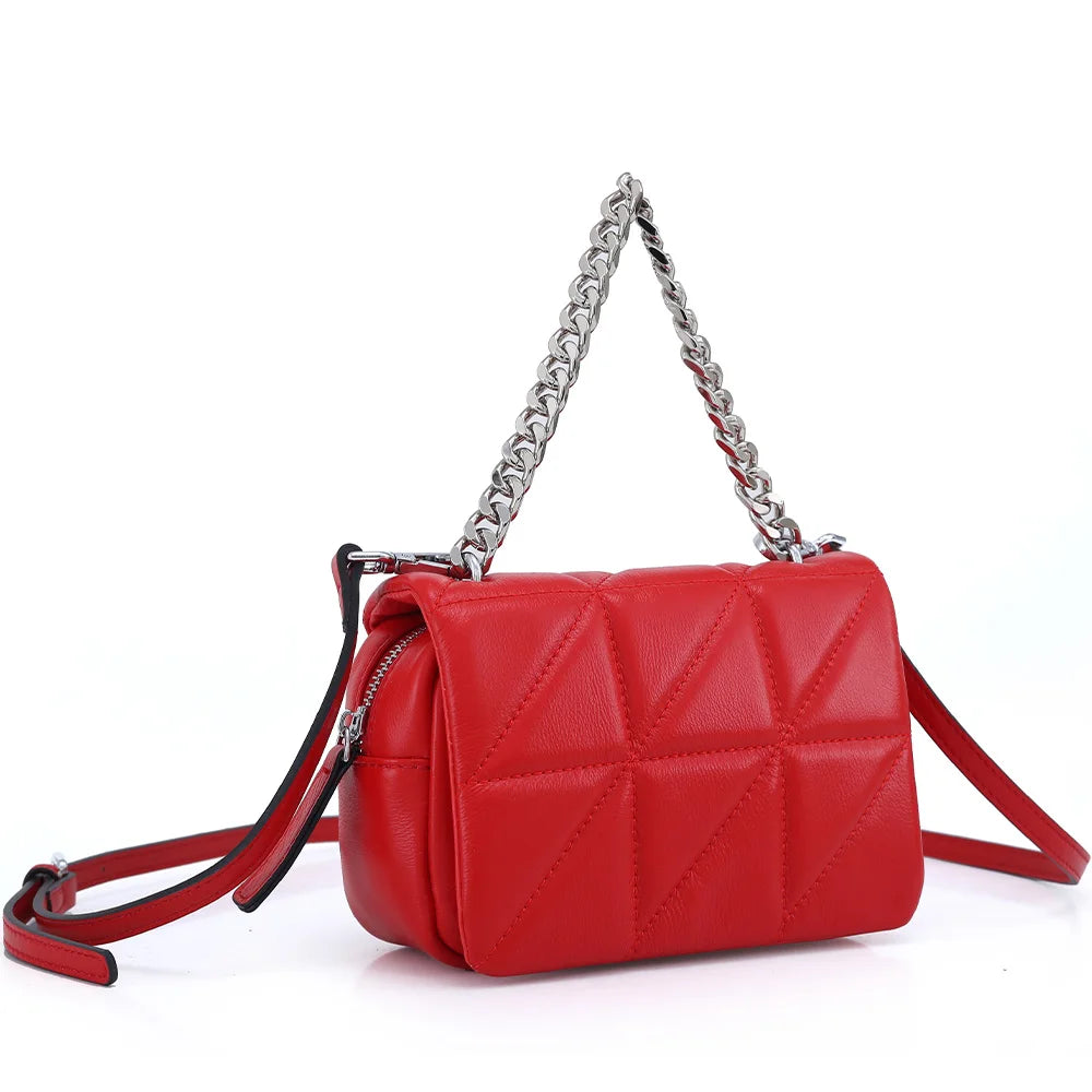 Fashion Chain Small Crossbody Bag for Women Soft Leather Shoulder Bag Design Diamond Lattice Handbag Square Messenger Bags Red