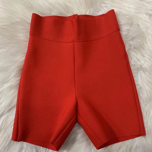 Calças de bandagem de rayon elásticas cinza preto e branco de celebridades de alta qualidade, shorts esportivos justos da moda