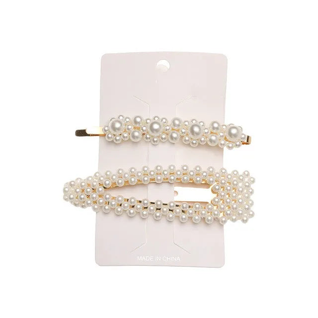 5Pcs/Set Fashion Pearl Hair Clip Snap Button Hair Pins for Women Sweet Pearl Hairpin Hair Clips Jewelry Lady Barrette Stick 20 Gold color