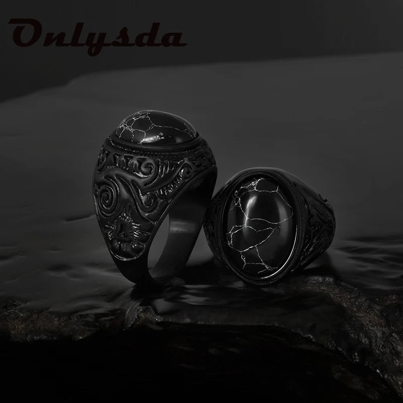 Stainless Steel Jewelry Ring Men Black Stone Rings Trend Charm Fashion Male Women Finger Band Engagement Wedding Gift