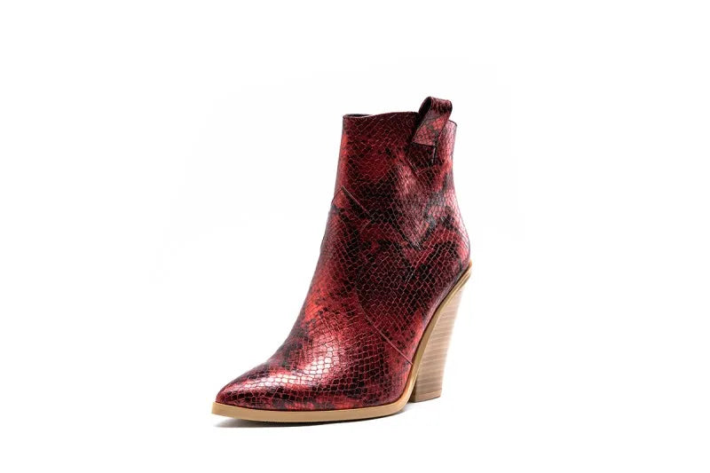 MStacchi Gold Snake Print Ankle Boots For Women Wedge High Heels Boots Woman Runway Design Chunky Heels Botas Mujer Western boot