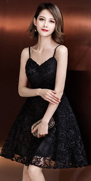 A-LINE SHORT STUDENT YOUNG ROBES SOIREES TULLE SEXY PARTY PRETTY GRADUATION DRESSES black