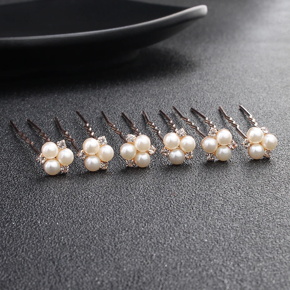 Miallo 6 pcs/lot Austrian Crystal Rhinestones Bridal Hairpins Pearls Wedding Headpieces Hair Jewelry Accessories for Women