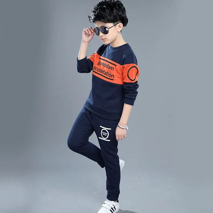 Boys Tracksuit Spring Children Clothing Sets Cotton T-Shirt + Pants 2 Pcs Sport Suit Boy Clothes Set Costumes For 12 14 Y 1