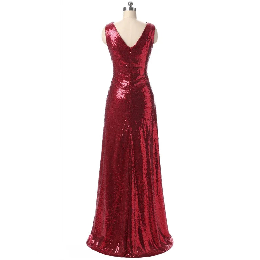 Rose Gold Sequined Bridesmaid Dresses Elegant Long Wedding Party Guest Dress vestidos de fiesta de noche Prom Dress