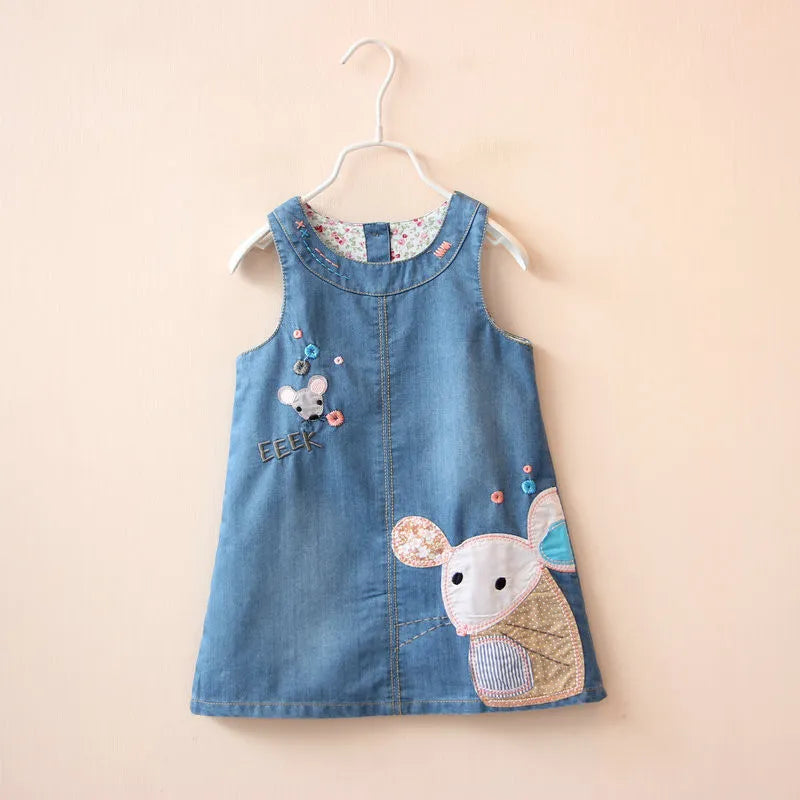 Sweet Girls denim Vest Dress New Cute mouse Baby Kids Girls Toddler Denim Jeans Overalls Sleeveless Dress Children Clothes 2-6Y blue