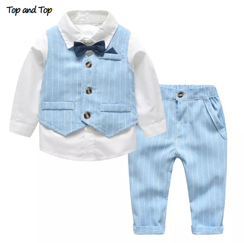 Top and Top Fashion Autumn Infant Clothing Set Kids Baby Boy Suit Gentleman Wedding Formal Vest Tie Shirt Pant 4Pcs Clothes Sets SKY BLUE