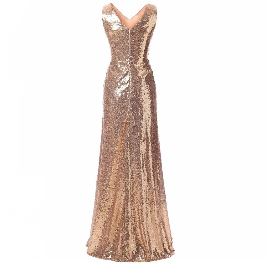 Rose Gold Sequined Bridesmaid Dresses Elegant Long Wedding Party Guest Dress vestidos de fiesta de noche Prom Dress