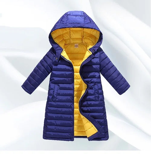 Autumn Winter Outerwear Jacket For Boys Girls Clothes Cotton-Padded Hooded Kids Coat Children Clothing Parkas Soft Thin Overall Blue