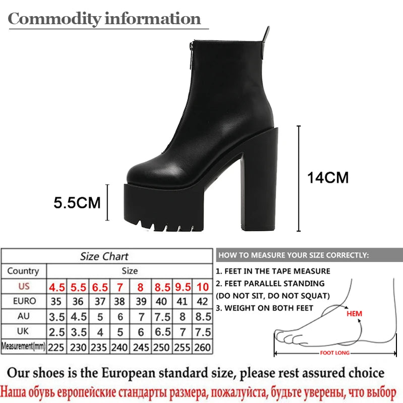 Fashion Autumn Women Ankle Boots Leather Black Female High Heels Shoes Ultra High Platform Heels Round Toe Lady Shoe