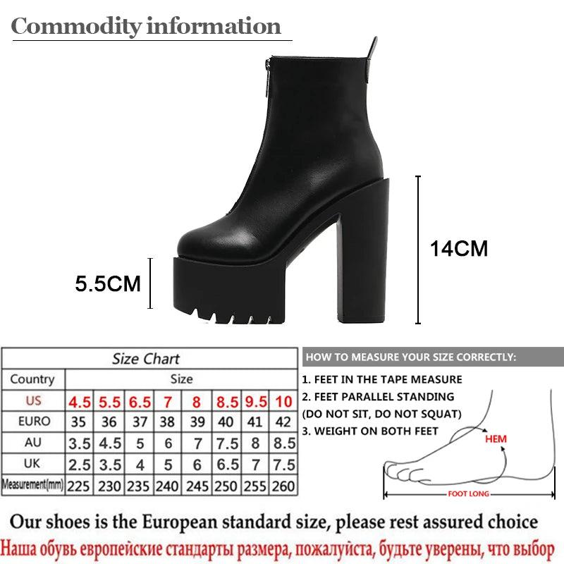 Fashion Autumn Women Ankle Boots Leather Black Female High Heels Shoes Ultra High Platform Heels Round Toe Lady Shoe