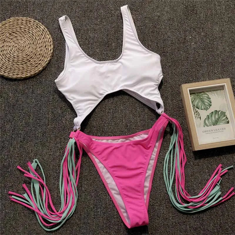 2023 New Sexy Leopard Swimwear Tummy Cut Out One Piece Swimsuit Female Tassel Bather Hollow Out Bathing Suit Swim Wear Lady 3880 3880 NO 1