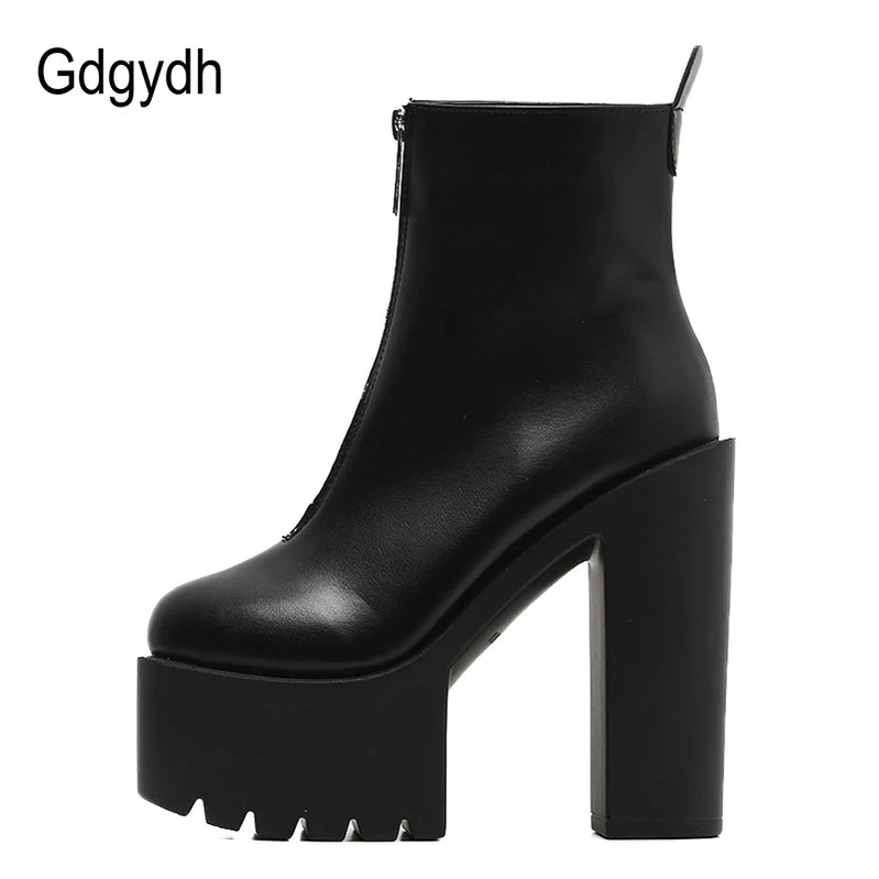 Fashion Autumn Women Ankle Boots Leather Black Female High Heels Shoes Ultra High Platform Heels Round Toe Lady Shoe