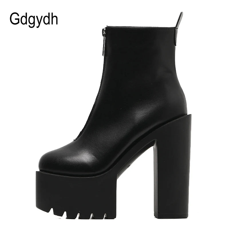 Fashion Autumn Women Ankle Boots Leather Black Female High Heels Shoes Ultra High Platform Heels Round Toe Lady Shoe