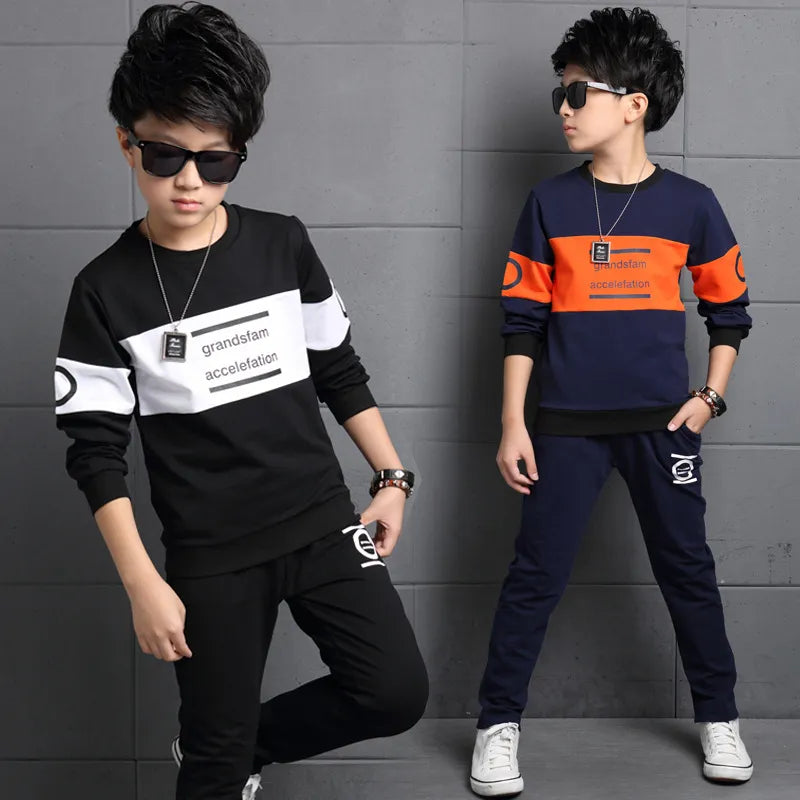 Boys Tracksuit Spring Children Clothing Sets Cotton T-Shirt + Pants 2 Pcs Sport Suit Boy Clothes Set Costumes For 12 14 Y