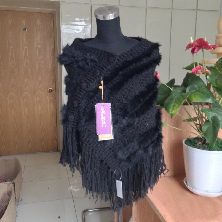 Spring wearing coat rabbit fur cape women's fur shawl all-match bride wedding formal dress free shipping black One Size