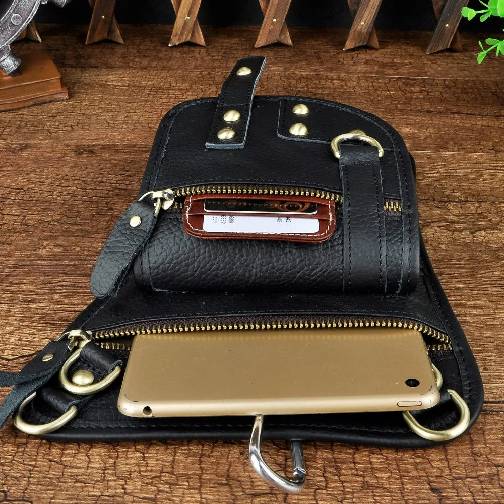 Leather Multipurpose Men Travel Mochila Crossbody Messenger Bag Hook Belt Waist Pack Drop Leg Phone Case Bag