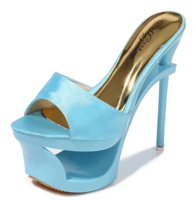 Shoes Woman Summer Slippers Sliders Female+Shoes Platform Silk Strange Style Heel 15cm Satin Face Shoes Sandalias Mujer
