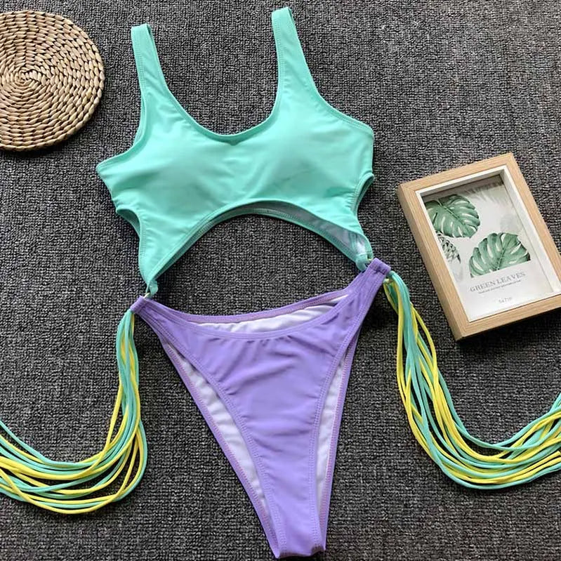 2023 New Sexy Leopard Swimwear Tummy Cut Out One Piece Swimsuit Female Tassel Bather Hollow Out Bathing Suit Swim Wear Lady 3880 3880 NO 2