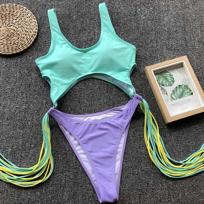 2023 New Sexy Leopard Swimwear Tummy Cut Out One Piece Swimsuit Female Tassel Bather Hollow Out Bathing Suit Swim Wear Lady 3880 3880 NO 2