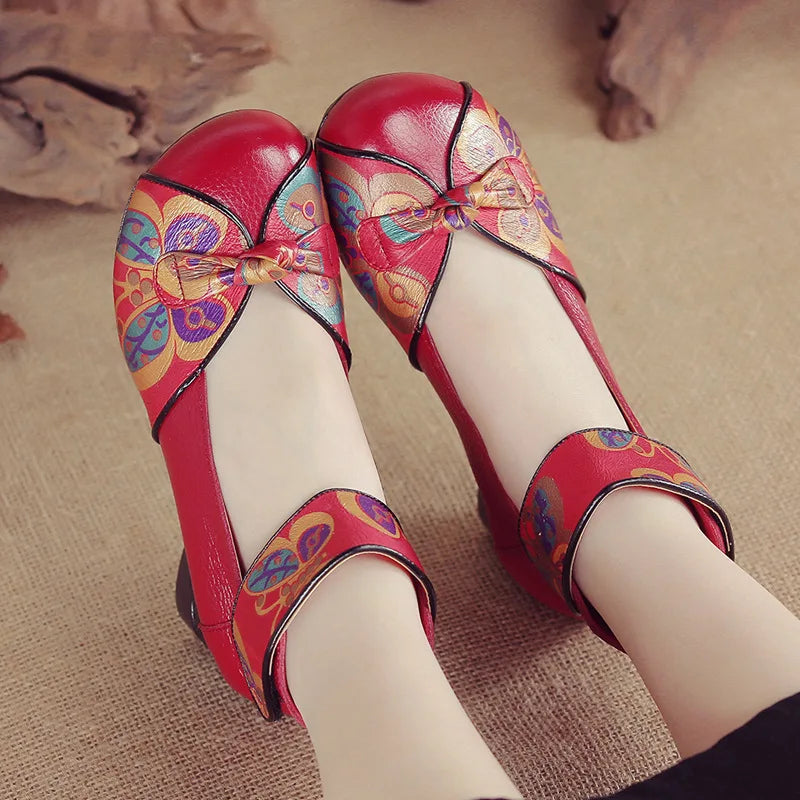 Women Pumps Casual Style Square Med Heel Spring Elegant Shallow Ladies Thick with Shoes Genuine Leather Sandals