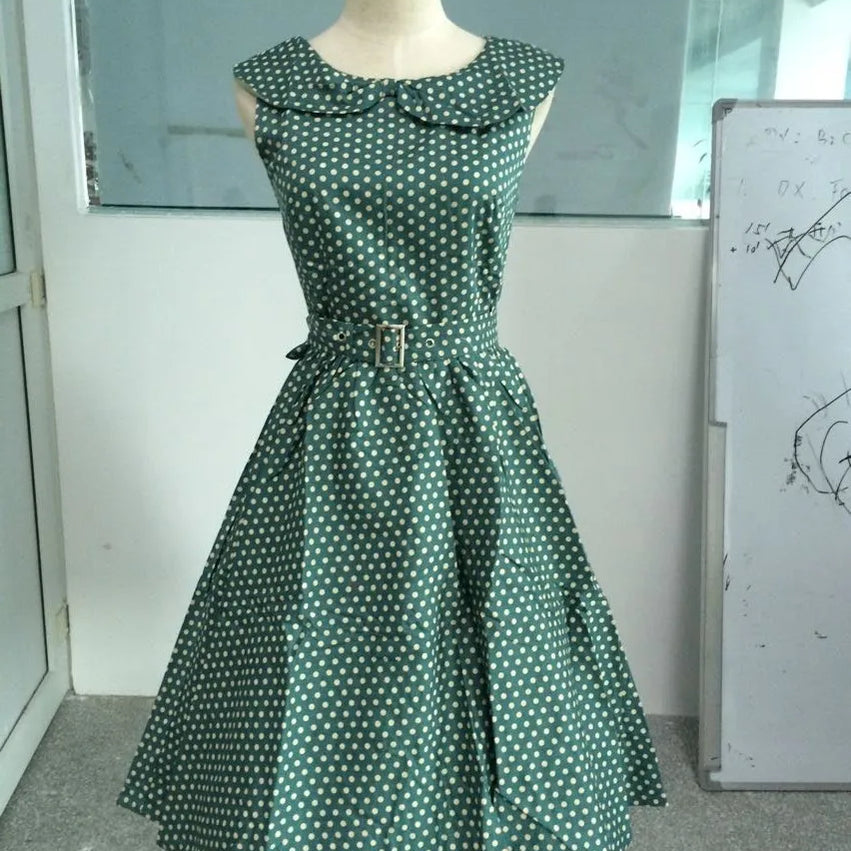 Summer Plus Size Pin Up Polka Dot Halterneck Swing Jive Rockabilly Dress Size S-4XL green
