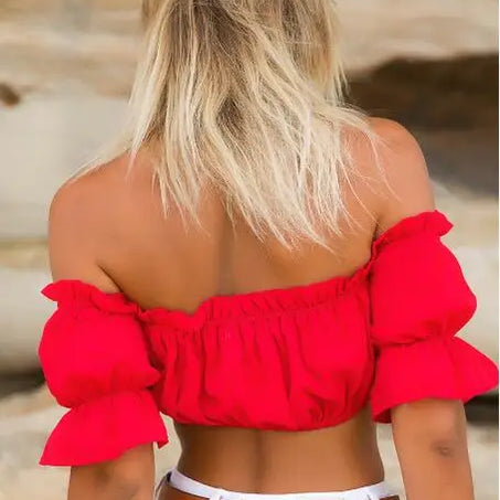 Women Off Shoulder Short Sleeve Tank Top Casual Cotton Short Slash Neck Shirt 2023 New arrival Ruched Crop Tops
