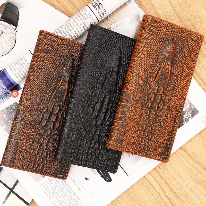 Men's Wallets Alligators carteras Thin mens wallet PU leather clutch made of Crocodile Pattern Long purse portafoglio uomo