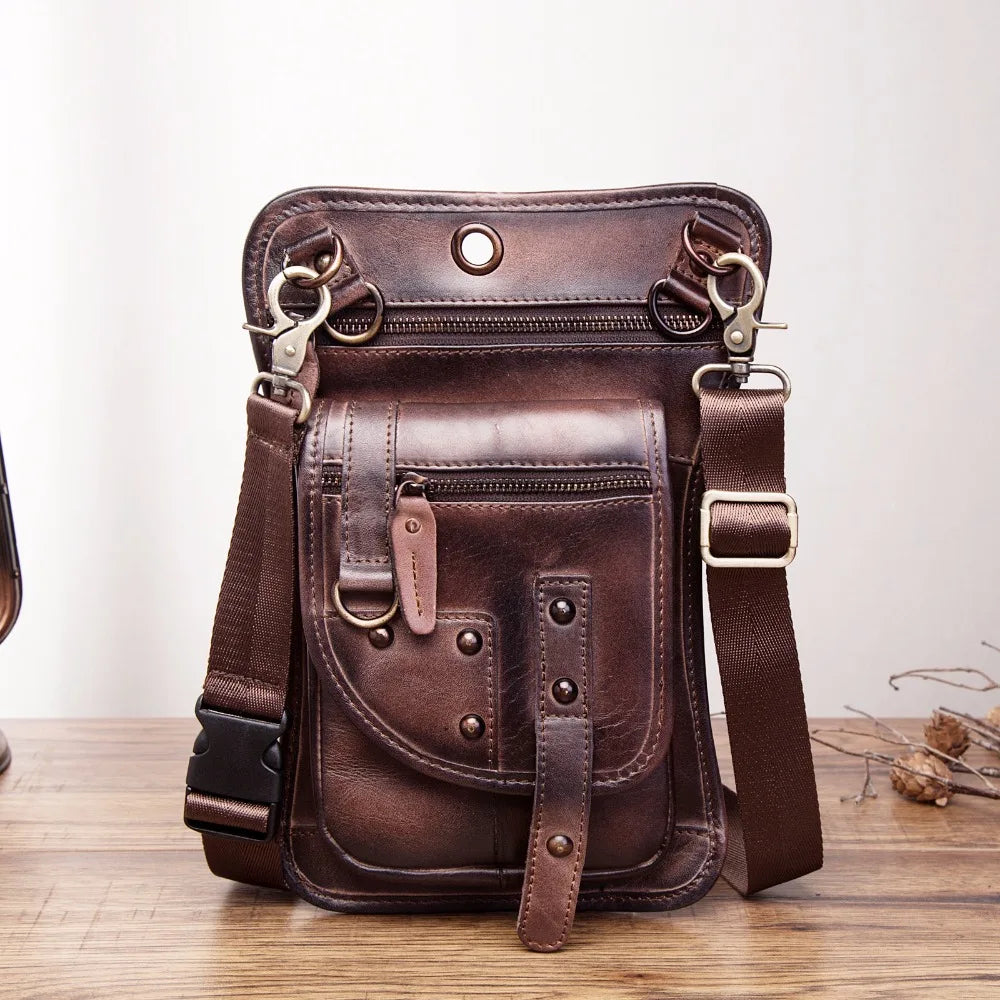 Original Leather Multifunction Men Travel Shoulder Crossbody Messenger Bag Hook Belt Waist Pack Drop Leg Phone Case Bag