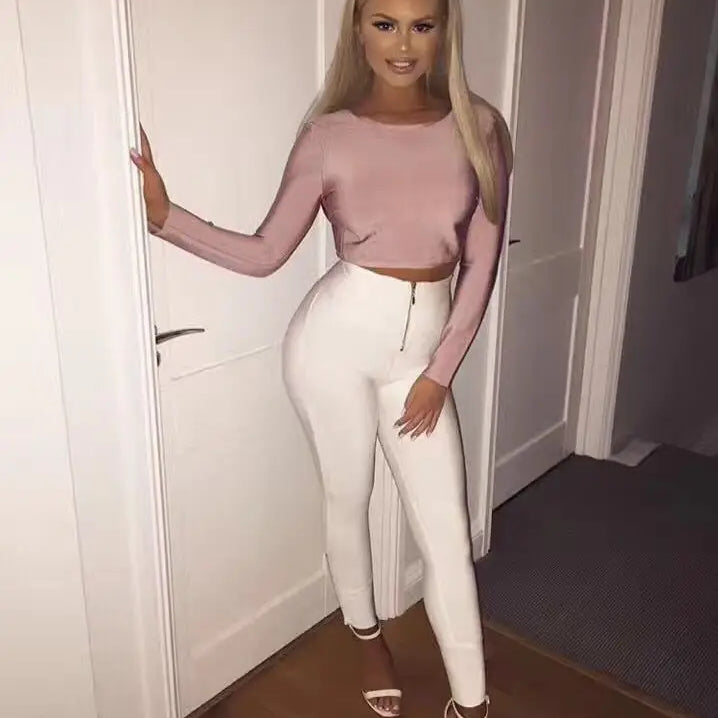 Hot Sale Women Winter Fashion Sexy Back Zipper Black White Bandage Pants 2020 Designer Bodycon Elastic Ladies Pencil Trousers